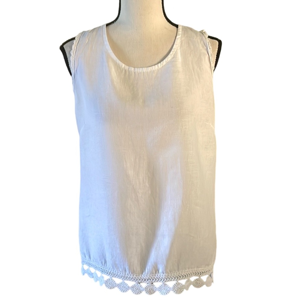 Bella Umbra Italian Linen & Lace Sleeveless Top Size Medium